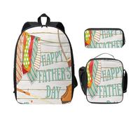 FEYUNYAN School Backpack for Girls Boys, Ties Shoes Camera Fishing Rod Print School Bag Set of 3, 15 Inch Laptop Backpack, Insulated Lunch Bag, Pencil Case, Middle Schoolbag for Teen Youth Students