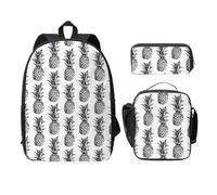 FEYUNYAN School Backpack for Girls Boys, Tropical Theme Pineapple Fruit Print School Bag Set of 3, 15 Inch Laptop Backpack, Insulated Lunch Bag, Pencil Case, Middle Schoolbag for Teen Youth Students