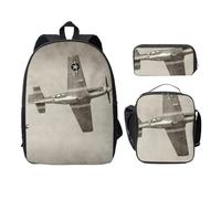 FEYUNYAN School Backpack for Girls Boys, World War 2 Aircraft Airplane Print School Bag Set of 3, 15 Inch Laptop Backpack, Insulated Lunch Bag, Pencil Case, Middle Schoolbag for Teen Youth Students