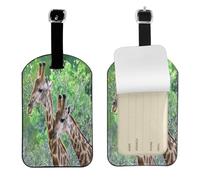 FEYUNYAN Scratch-Resistant Leather Luggage Tags for Suitcases, Two Giraffes, Personalized Travel Id Bag Tags for Backpacks, Bags with Privacy Cover, Ideal Travel Accessories for Men & Women