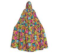 FEYUNYAN Spooky Halloween Cloak For Adults, Colored Memphis Hooded cape, Gothic Witch Vampire Cape Hooded Robe, Adjustable Drawstring Costume Cloak For Halloween Party Cosplay