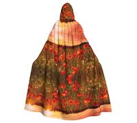 FEYUNYAN Spooky Halloween Cloak For Adults, Sunset Flower Field Hooded cape, Gothic Witch Vampire Cape Hooded Robe, Adjustable Drawstring Costume Cloak For Halloween Party Cosplay