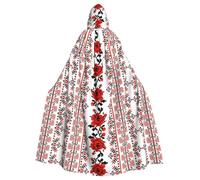 FEYUNYAN Spooky Halloween Cloak For Adults, Ukrainian Embroidery Style Rose Hooded cape, Gothic Witch Vampire Cape Hooded Robe, Adjustable Drawstring Costume Cloak For Halloween Party Cosplay