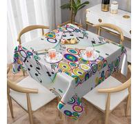 FEYUNYAN Square Tablecloth 140x140cm, Music Notes Rainbow Colored, Soft Wrinkle-Resistant Table Cover For Dining Room Kitchen Wedding Party, Decorative Waterproof Table Mat For Indoor Outdoor Use