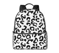 FEYUNYAN Stylish Lightweight Backpack for Women & Men, Black White Leopard Print School Bag, Water-Resistant Polyester Daypack with Padded Laptop Sleeve, Unisex Laptop Bag for Travel College Hiking
