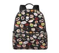 FEYUNYAN Stylish Lightweight Backpack for Women & Men, Japanese Sushi Black School Bag, Water-Resistant Polyester Daypack with Padded Laptop Sleeve, Unisex Laptop Bag for Travel College Hiking