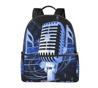 FEYUNYAN Stylish Lightweight Backpack for Women & Men, Microphone Music Notes School Bag, Water-Resistant Polyester Daypack with Padded Laptop Sleeve, Unisex Laptop Bag for Travel College Hiking