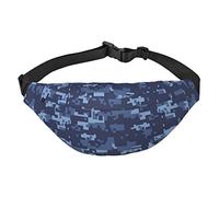 FEYUNYAN Ultra-Light Waterproof Waist Pack for Hiking Travel Running, Blue Camouflage Pattern Fanny Pack with 3 Zipper Pockets, Durable Hands-Free Belt Bag with Adjustable Strap