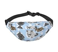 FEYUNYAN Ultra-Light Waterproof Waist Pack for Hiking Travel Running, Blue Chinchillas and Moon Fanny Pack with 3 Zipper Pockets, Durable Hands-Free Belt Bag with Adjustable Strap
