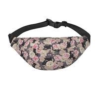 FEYUNYAN Ultra-Light Waterproof Waist Pack for Hiking Travel Running, Cat Flower Embellishment Fanny Pack with 3 Zipper Pockets, Durable Hands-Free Belt Bag with Adjustable Strap