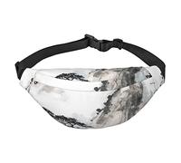 FEYUNYAN Ultra-Light Waterproof Waist Pack for Hiking Travel Running, Chinese Landscape Painting Fanny Pack with 3 Zipper Pockets, Durable Hands-Free Belt Bag with Adjustable Strap