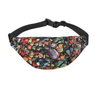 FEYUNYAN Ultra-Light Waterproof Waist Pack for Hiking Travel Running, Color Stones Hippie Fanny Pack with 3 Zipper Pockets, Durable Hands-Free Belt Bag with Adjustable Strap