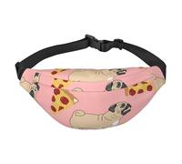FEYUNYAN Ultra-Light Waterproof Waist Pack for Hiking Travel Running, Pug Pizza Pink Fanny Pack with 3 Zipper Pockets, Durable Hands-Free Belt Bag with Adjustable Strap