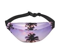 FEYUNYAN Ultra-Light Waterproof Waist Pack for Hiking Travel Running, Purple Coconut Tree Fanny Pack with 3 Zipper Pockets, Durable Hands-Free Belt Bag with Adjustable Strap