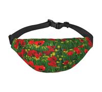 FEYUNYAN Ultra-Light Waterproof Waist Pack for Hiking Travel Running, Red Poppy Field Farm Meadow Landscape Fanny Pack with 3 Zipper Pockets, Durable Hands-Free Belt Bag with Adjustable Strap