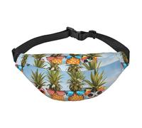 FEYUNYAN Ultra-Light Waterproof Waist Pack for Hiking Travel Running, Seaside Beach Yellow Geometric Pineapple Fanny Pack with 3 Zipper Pockets, Durable Hands-Free Belt Bag with Adjustable Strap