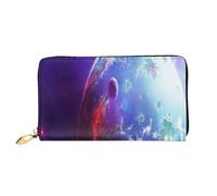 FEYUNYAN Unique Novelty Wallet for Women, 3D Planet Space Stars Leather Wallet Organizer with Zippered Coin Pocket & Card Slots, RFID Blocking Slim Bifold Wallet for Daily Use Gift