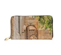 FEYUNYAN Unique Novelty Wallet for Women, Architecture Streets Houses Leather Wallet Organizer with Zippered Coin Pocket & Card Slots, RFID Blocking Slim Bifold Wallet for Daily Use Gift