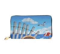 FEYUNYAN Unique Novelty Wallet for Women, Beach Flying Seagull Leather Wallet Organizer with Zippered Coin Pocket & Card Slots, RFID Blocking Slim Bifold Wallet for Daily Use Gift