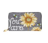 FEYUNYAN Unique Novelty Wallet for Women, Blackboard Bees Sunflowers Leather Wallet Organizer with Zippered Coin Pocket & Card Slots, RFID Blocking Slim Bifold Wallet for Daily Use Gift