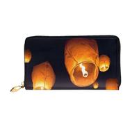 FEYUNYAN Unique Novelty Wallet for Women, Chinese Flying Lanterns Leather Wallet Organizer with Zippered Coin Pocket & Card Slots, RFID Blocking Slim Bifold Wallet for Daily Use Gift