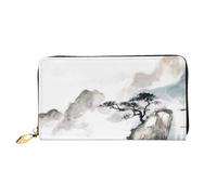 FEYUNYAN Unique Novelty Wallet for Women, Chinese Landscape Painting Leather Wallet Organizer with Zippered Coin Pocket & Card Slots, RFID Blocking Slim Bifold Wallet for Daily Use Gift