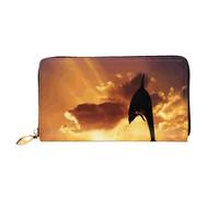 FEYUNYAN Unique Novelty Wallet for Women, Dolphin at Dusk Leather Wallet Organizer with Zippered Coin Pocket & Card Slots, RFID Blocking Slim Bifold Wallet for Daily Use Gift