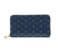 FEYUNYAN Unique Novelty Wallet for Women, Dotted Lines Shapes Blue Leather Wallet Organizer with Zippered Coin Pocket & Card Slots, RFID Blocking Slim Bifold Wallet for Daily Use Gift