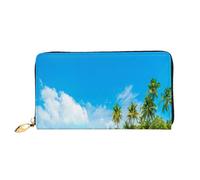 FEYUNYAN Unique Novelty Wallet for Women, Island Sandy Beach Palm Tree Leather Wallet Organizer with Zippered Coin Pocket & Card Slots, RFID Blocking Slim Bifold Wallet for Daily Use Gift