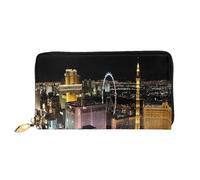 FEYUNYAN Unique Novelty Wallet for Women, Las Vegas Night View Leather Wallet Organizer with Zippered Coin Pocket & Card Slots, RFID Blocking Slim Bifold Wallet for Daily Use Gift
