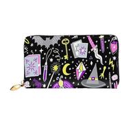 FEYUNYAN Unique Novelty Wallet for Women, Magic Witch Bohemian Leather Wallet Organizer with Zippered Coin Pocket & Card Slots, RFID Blocking Slim Bifold Wallet for Daily Use Gift