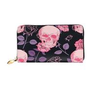 FEYUNYAN Unique Novelty Wallet for Women, Purple Rose Skull Leather Wallet Organizer with Zippered Coin Pocket & Card Slots, RFID Blocking Slim Bifold Wallet for Daily Use Gift