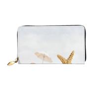 FEYUNYAN Unique Novelty Wallet for Women, Seashells Starfish on Beach Leather Wallet Organizer with Zippered Coin Pocket & Card Slots, RFID Blocking Slim Bifold Wallet for Daily Use Gift