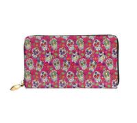 FEYUNYAN Unique Novelty Wallet for Women, Skull Green Leaves Leather Wallet Organizer with Zippered Coin Pocket & Card Slots, RFID Blocking Slim Bifold Wallet for Daily Use Gift