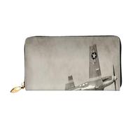 FEYUNYAN Unique Novelty Wallet for Women, World War 2 Aircraft Airplane Leather Wallet Organizer with Zippered Coin Pocket & Card Slots, RFID Blocking Slim Bifold Wallet for Daily Use Gift