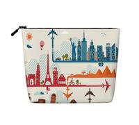 FEYUNYAN Water-Resistant Cosmetic Pouch Organizer for Women Travel, Makeup Bag with Zipper, Lightweight Daily Essentials Pouch for Toiletries Art Supplies Storage, Tourism City Fake Hemp Makeup Bag