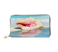 FEYUNYAN Women's Leather Long Wallet Organizer, Beach Conch Seascape Ladies Purse, RFID Blocking Large Capacity Checkbook Holder, Multiple Card Slots Zipper Coin Purse Leather Women's Wallets