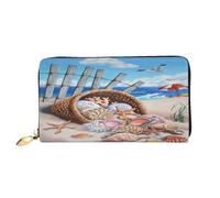 FEYUNYAN Women's Leather Long Wallet Organizer, Beach Flying Seagull Ladies Purse, RFID Blocking Large Capacity Checkbook Holder, Multiple Card Slots Zipper Coin Purse Leather Women's Wallets