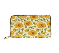 FEYUNYAN Women's Leather Long Wallet Organizer, Beautiful Yellow Sunflower Ladies Purse, RFID Blocking Large Capacity Checkbook Holder, Multiple Card Slots Zipper Coin Purse Leather Women's Wallets