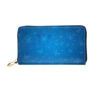 FEYUNYAN Women's Leather Long Wallet Organizer, Blue Beautful Butterfly Ladies Purse, RFID Blocking Large Capacity Checkbook Holder, Multiple Card Slots Zipper Coin Purse Leather Women's Wallets