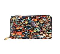 FEYUNYAN Women's Leather Long Wallet Organizer, Color Stones Hippie Ladies Purse, RFID Blocking Large Capacity Checkbook Holder, Multiple Card Slots Zipper Coin Purse Leather Women's Wallets