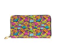 FEYUNYAN Women's Leather Long Wallet Organizer, Colored Memphis Ladies Purse, RFID Blocking Large Capacity Checkbook Holder, Multiple Card Slots Zipper Coin Purse Leather Women's Wallets