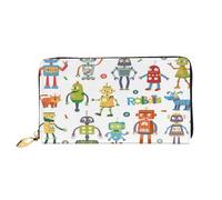 FEYUNYAN Women's Leather Long Wallet Organizer, Cute Cartoon Robots Ladies Purse, RFID Blocking Large Capacity Checkbook Holder, Multiple Card Slots Zipper Coin Purse Leather Women's Wallets