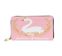 FEYUNYAN Women's Leather Long Wallet Organizer, Cute Swan Ladies Purse, RFID Blocking Large Capacity Checkbook Holder, Multiple Card Slots Zipper Coin Purse Leather Women's Wallets