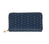 FEYUNYAN Women's Leather Long Wallet Organizer, Dotted Lines Shapes Blue Ladies Purse, RFID Blocking Large Capacity Checkbook Holder, Multiple Card Slots Zipper Coin Purse Leather Women's Wallets