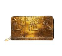 FEYUNYAN Women's Leather Long Wallet Organizer, Egypt Hieroglyphics Ladies Purse, RFID Blocking Large Capacity Checkbook Holder, Multiple Card Slots Zipper Coin Purse Leather Women's Wallets