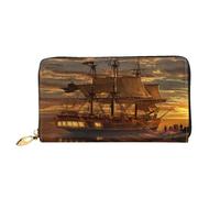 FEYUNYAN Women's Leather Long Wallet Organizer, Fantasy Pirate Ship Ladies Purse, RFID Blocking Large Capacity Checkbook Holder, Multiple Card Slots Zipper Coin Purse Leather Women's Wallets