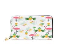 FEYUNYAN Women's Leather Long Wallet Organizer, Flamingos Pineapples Ladies Purse, RFID Blocking Large Capacity Checkbook Holder, Multiple Card Slots Zipper Coin Purse Leather Women's Wallets