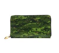 FEYUNYAN Women's Leather Long Wallet Organizer, Green Army Camouflage Ladies Purse, RFID Blocking Large Capacity Checkbook Holder, Multiple Card Slots Zipper Coin Purse Leather Women's Wallets