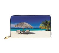 FEYUNYAN Women's Leather Long Wallet Organizer, Jamaica Beach Ladies Purse, RFID Blocking Large Capacity Checkbook Holder, Multiple Card Slots Zipper Coin Purse Leather Women's Wallets
